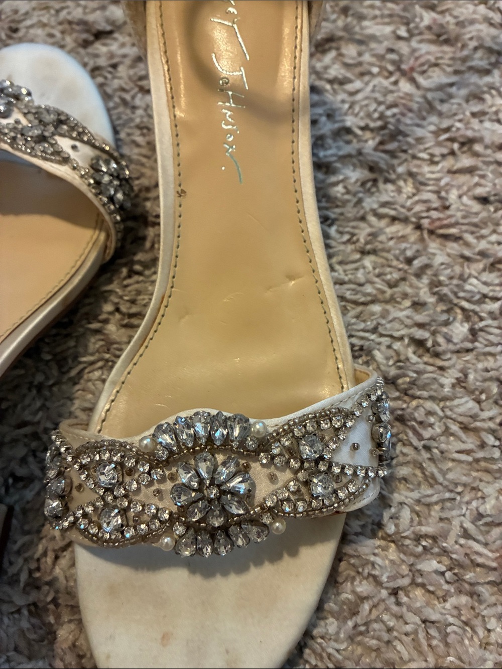 Betsey Johnson Ivory Crystal Embellished Ankle-Strap Heels size 8 - Picture 6 of 6